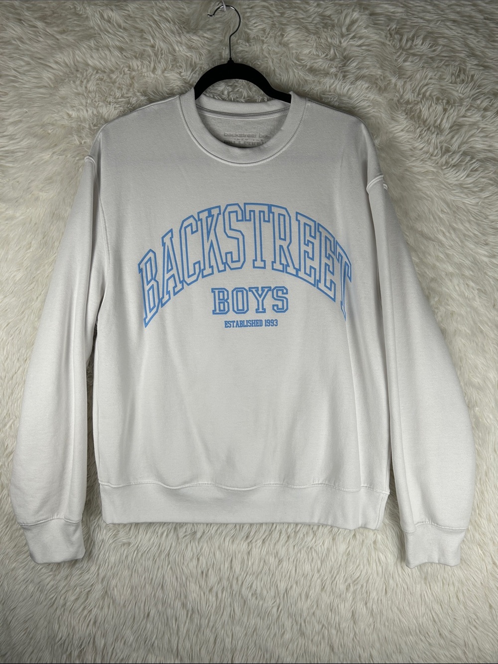 Backstreet Boys White Crewneck Sweatshirt with Light Blue Arch Logo